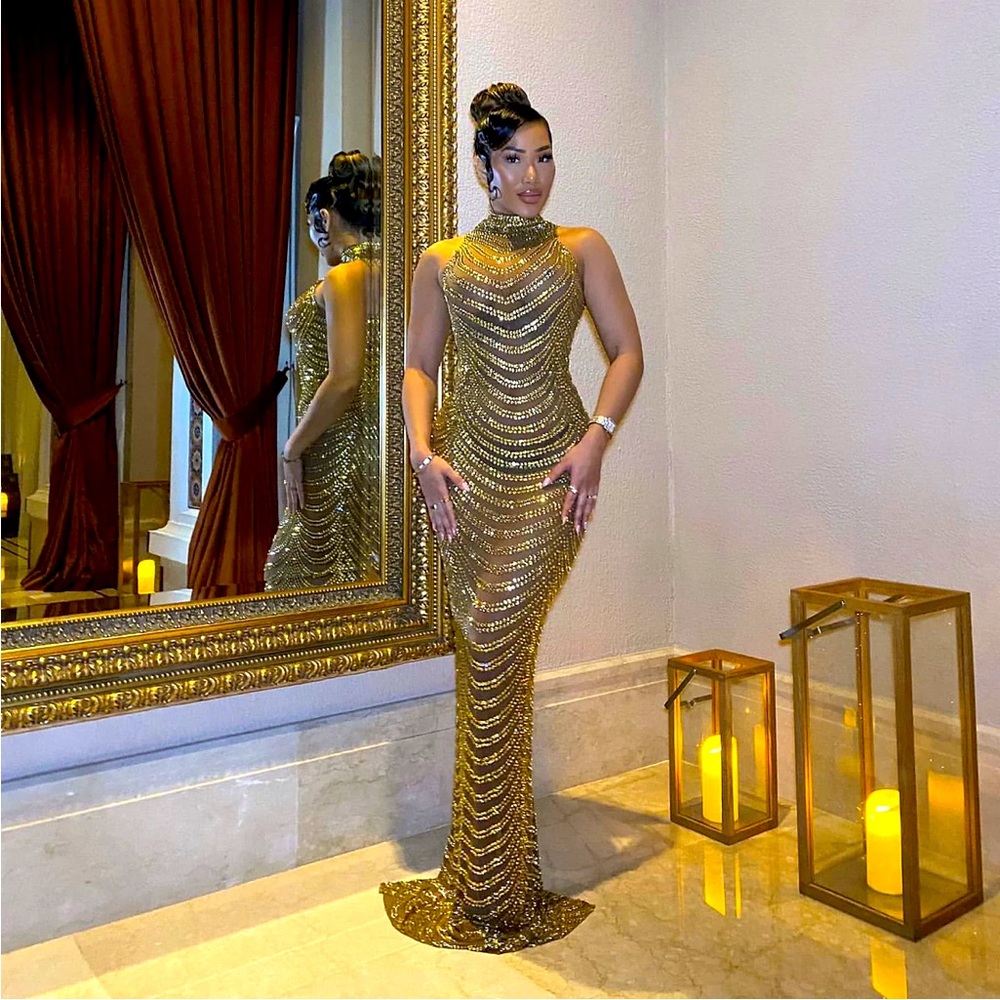 ShopDenoa Special Occasion dress, 24K Gold dress, Size: Medium